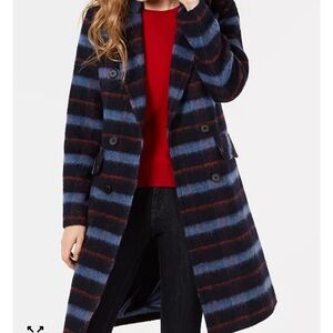 BCBGeneration light blue, navy, and red Striped Trench Coat